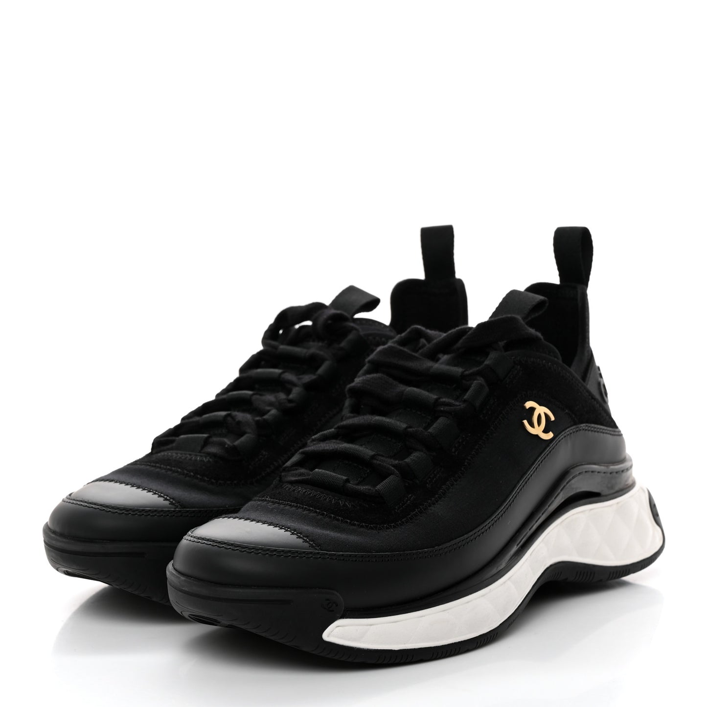 Velvet Calfskin Mixed Fibers CC Sneakers 37 Black