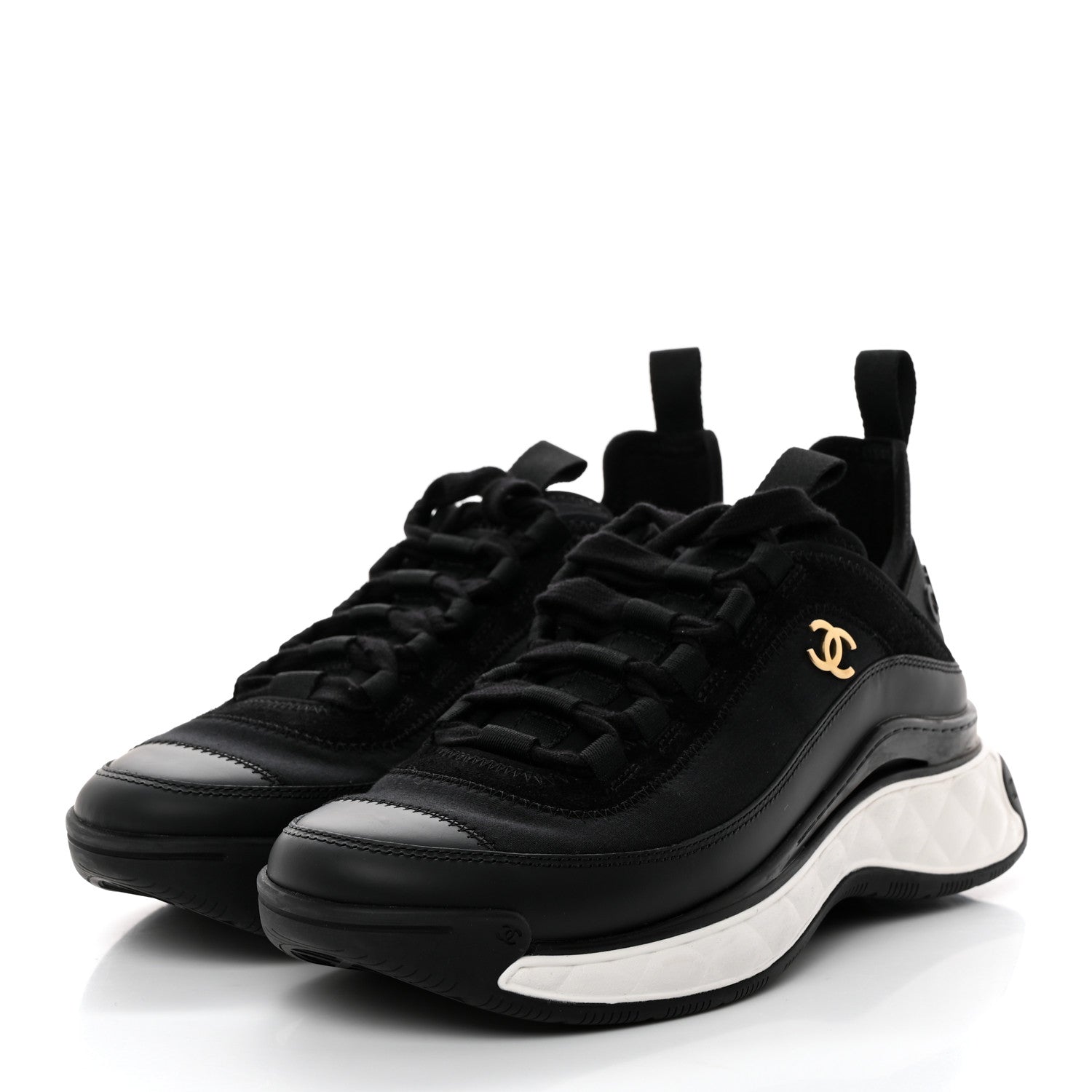 Chanel Velvet Calfskin Mixed Fibers CC Sneakers 37 Black 3 of 9
