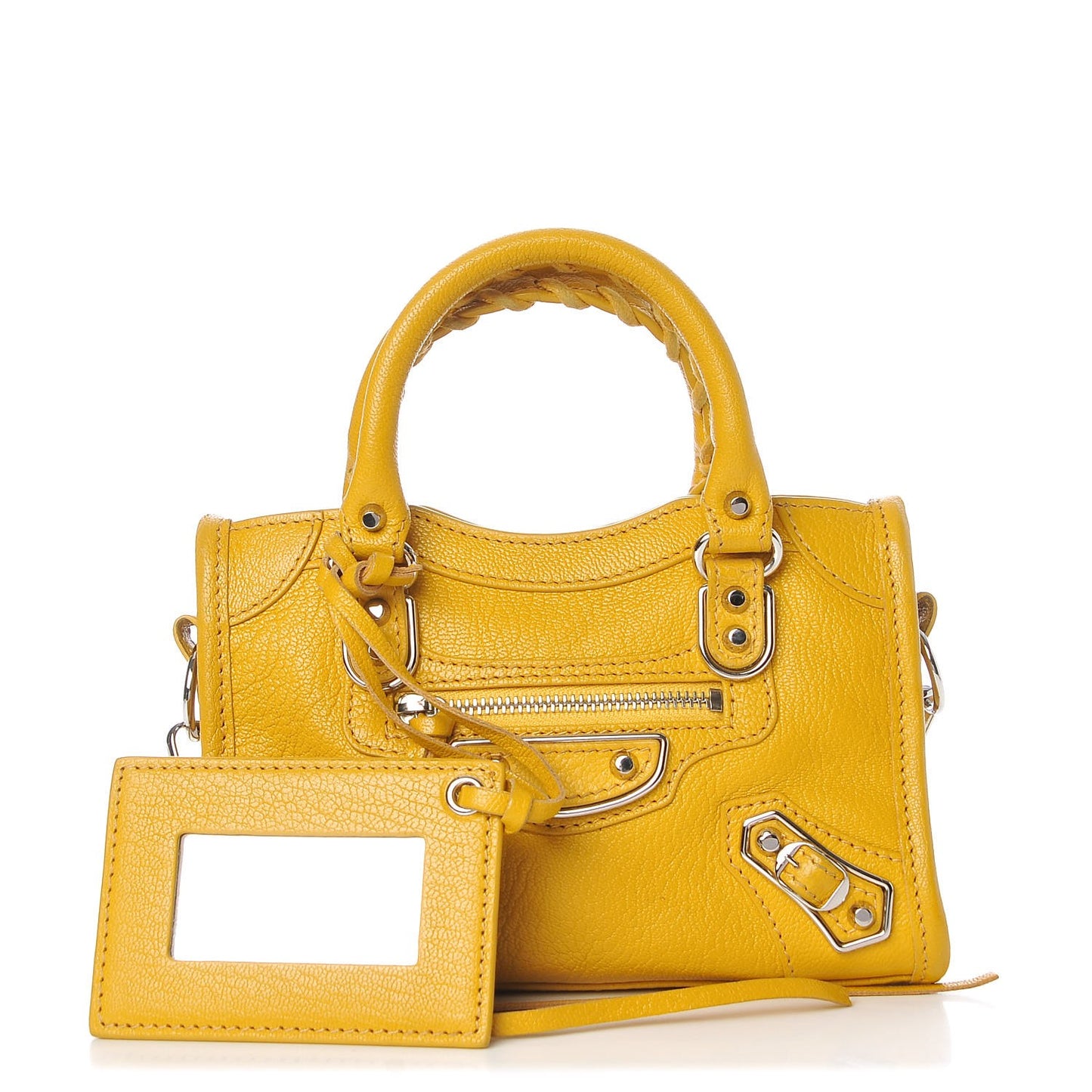 Chevre Silver Metallic Edge Hardware Nano City Jaune Epi