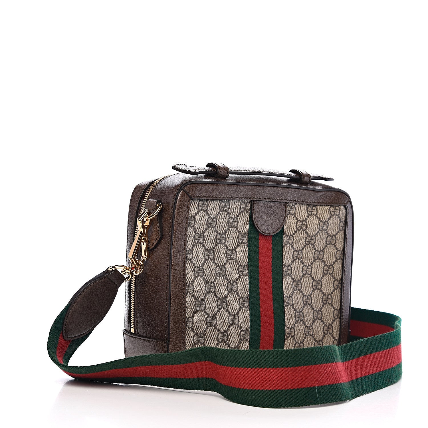 Gucci GG Supreme Monogram Web Small Ophidia Top Handle Shoulder Bag Brown 2 of 11
