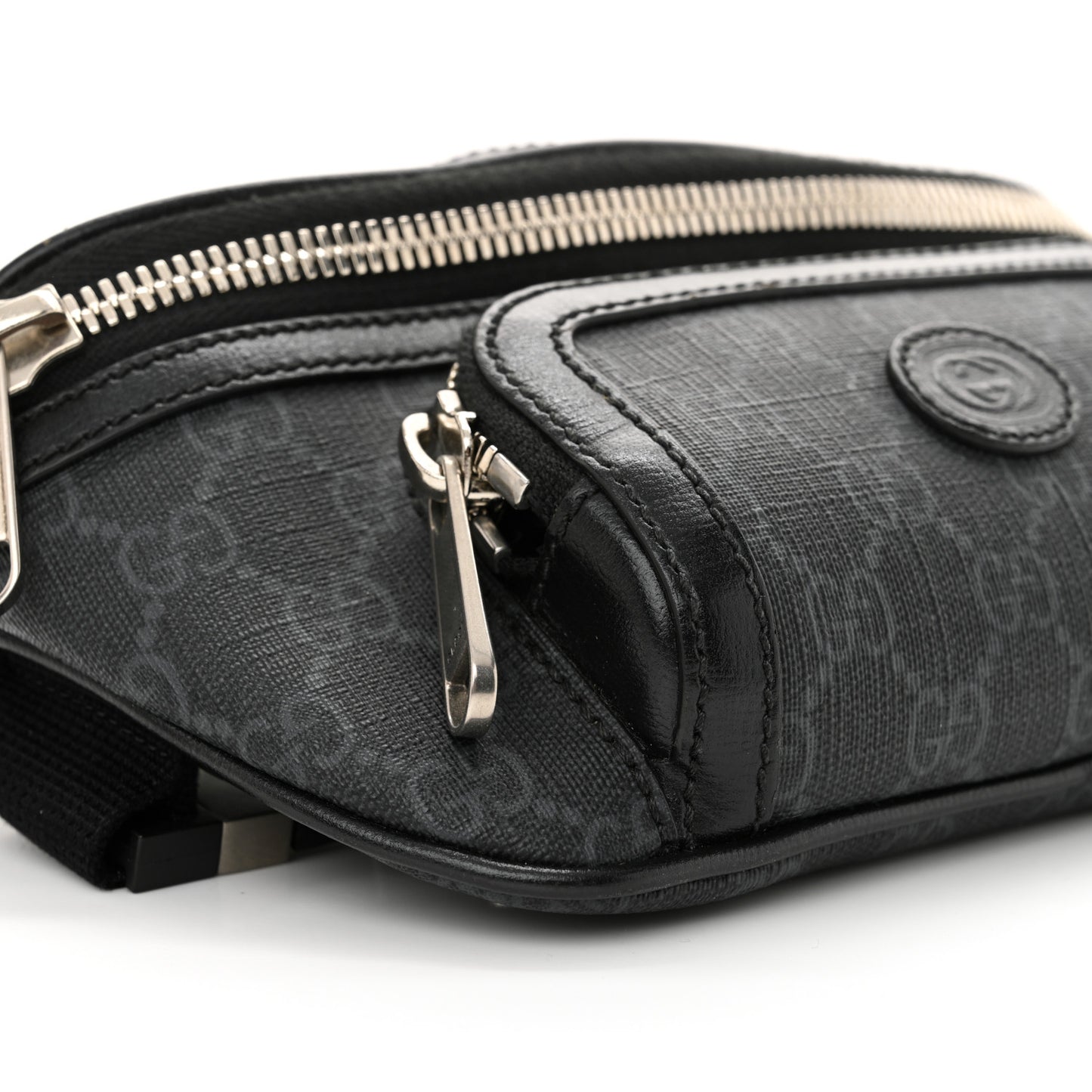 GG Supreme Monogram Textured Calfskin Retro Interlocking G Belt Bag Black