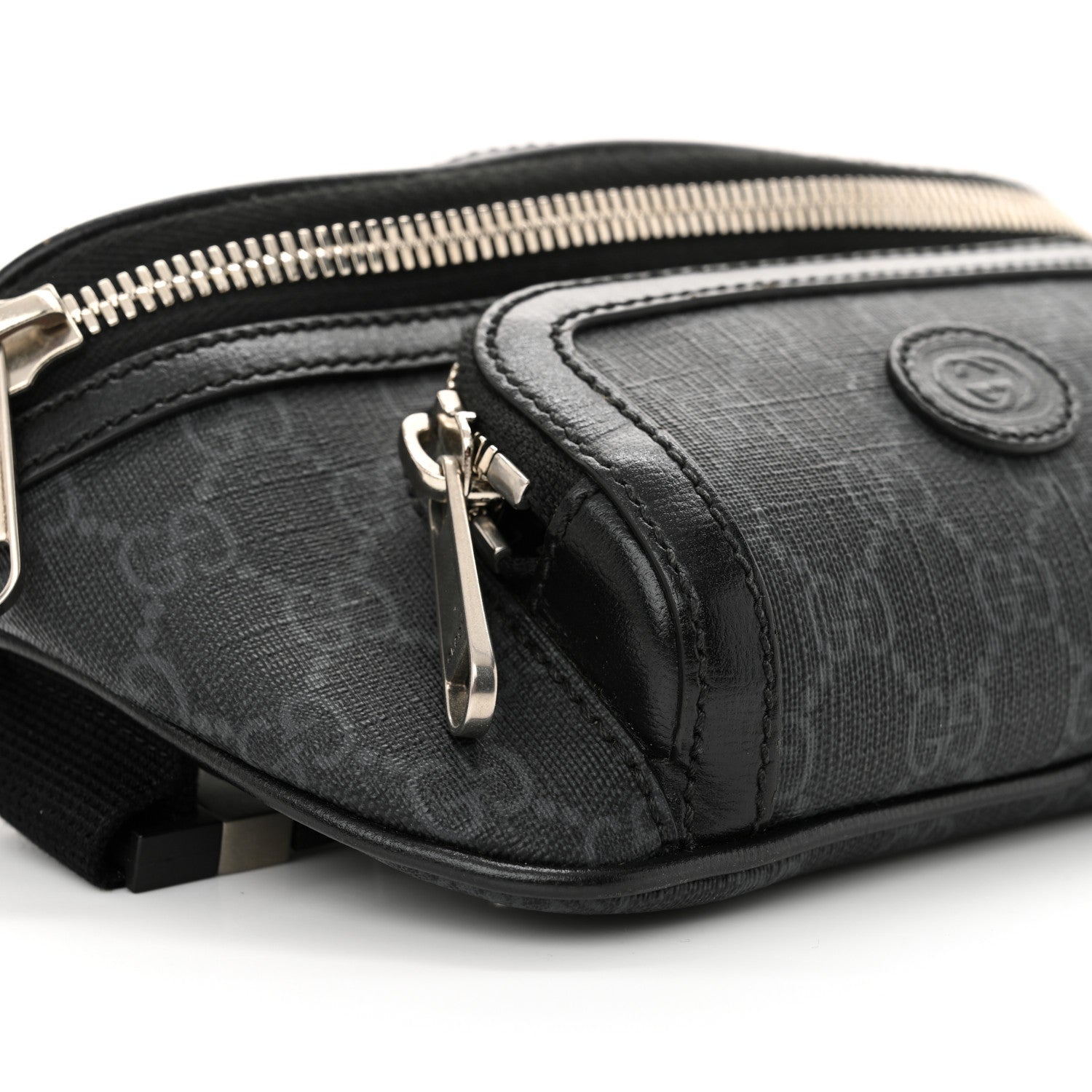 Gucci GG Supreme Monogram Textured Calfskin Retro Interlocking G Belt Bag Black 10 of 11