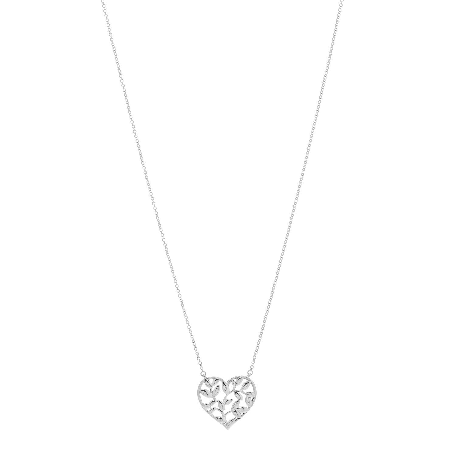 Tiffany Sterling Silver Paloma Picasso Olive Leaf Heart Pendant Necklace 1 of 4