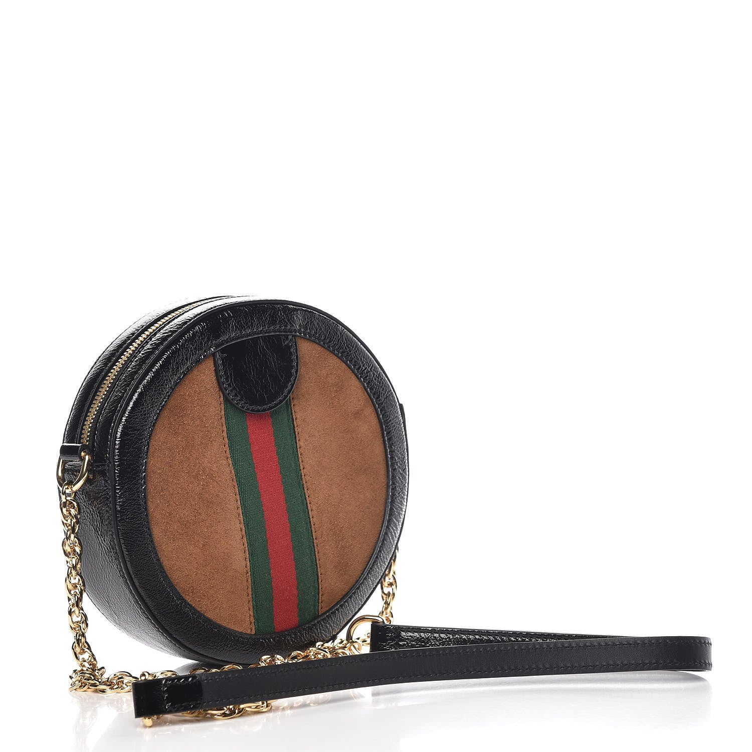 Gucci Suede Patent Web Mini Ophidia Round Shoulder Bag Nocciola Black 3 of 9