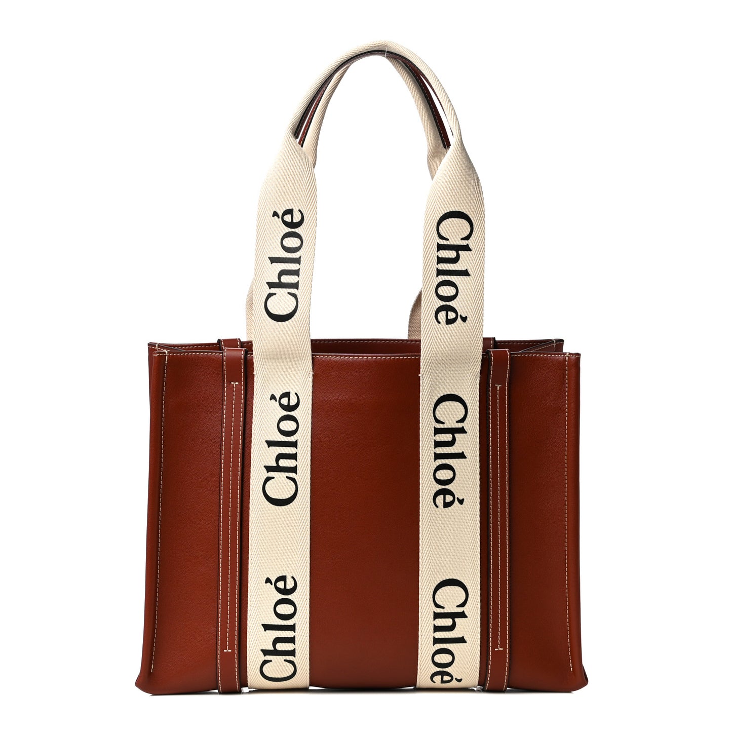 Calfskin Medium Woody Ribbon Tote Sepia Brown