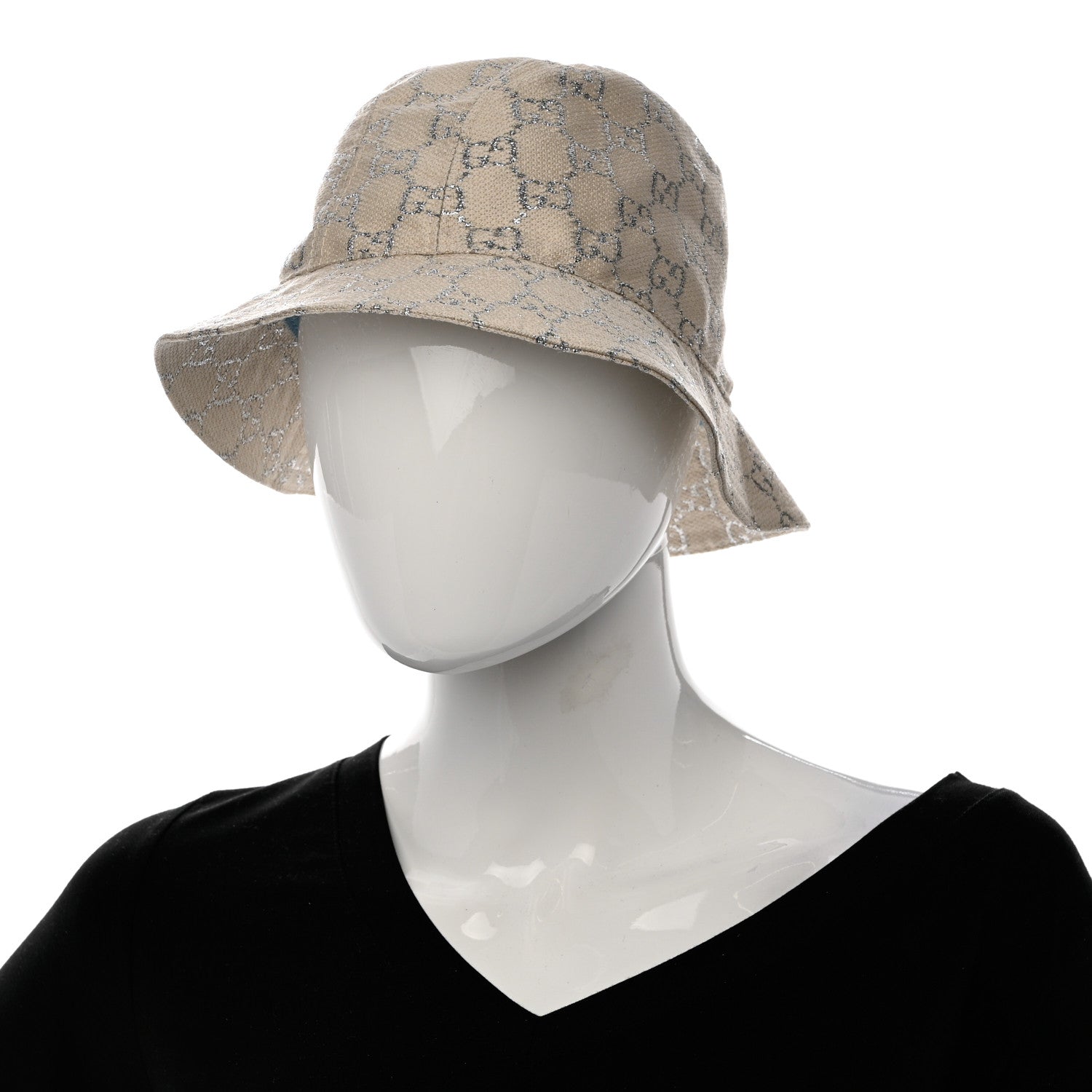 Gucci Canvas Lame GG Monogram Bucket Hat S Gardenia Silver 2 of 9