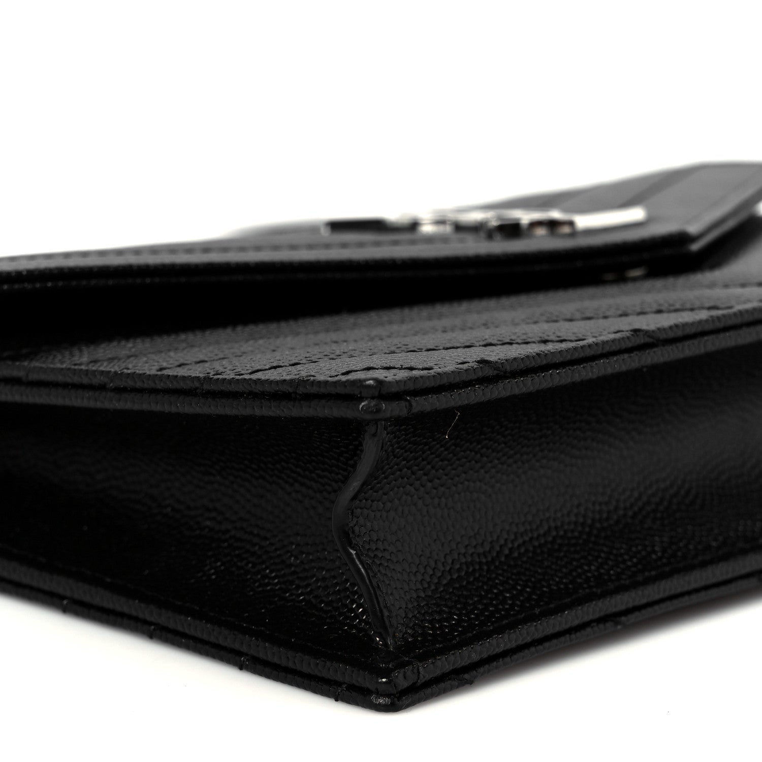 Saint Laurent Grain De Poudre Matelasse Chevron Monogram Envelope Chain Wallet Black 11 of 12