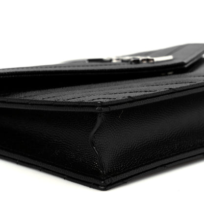 Saint Laurent Grain De Poudre Matelasse Chevron Monogram Envelope Chain Wallet Black 11 of 12