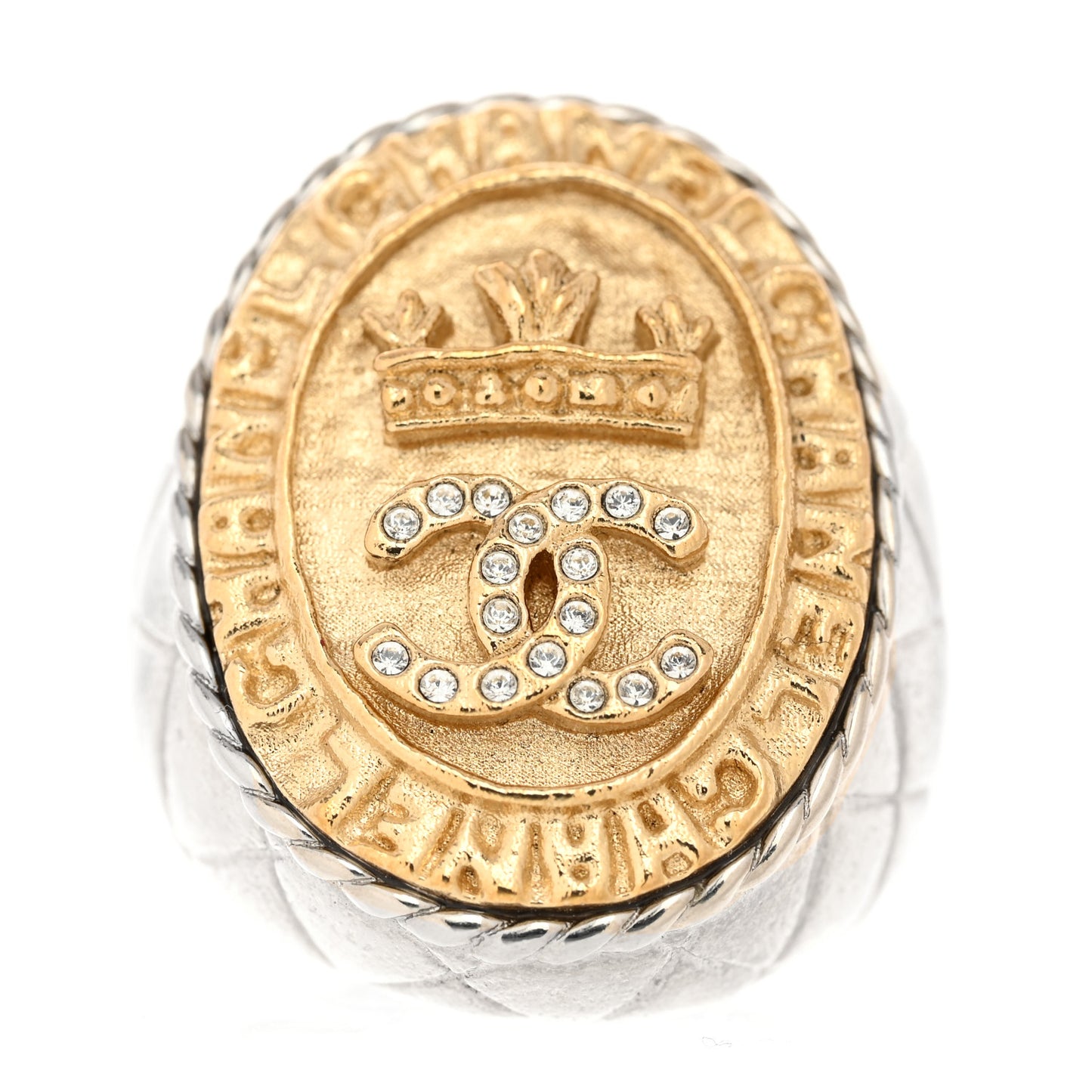Crystal CC Crown Signet Ring 54 6.75 Gold