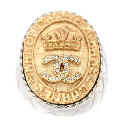 Chanel Crystal CC Crown Signet Ring 54 6.75 Gold 1 of 5
