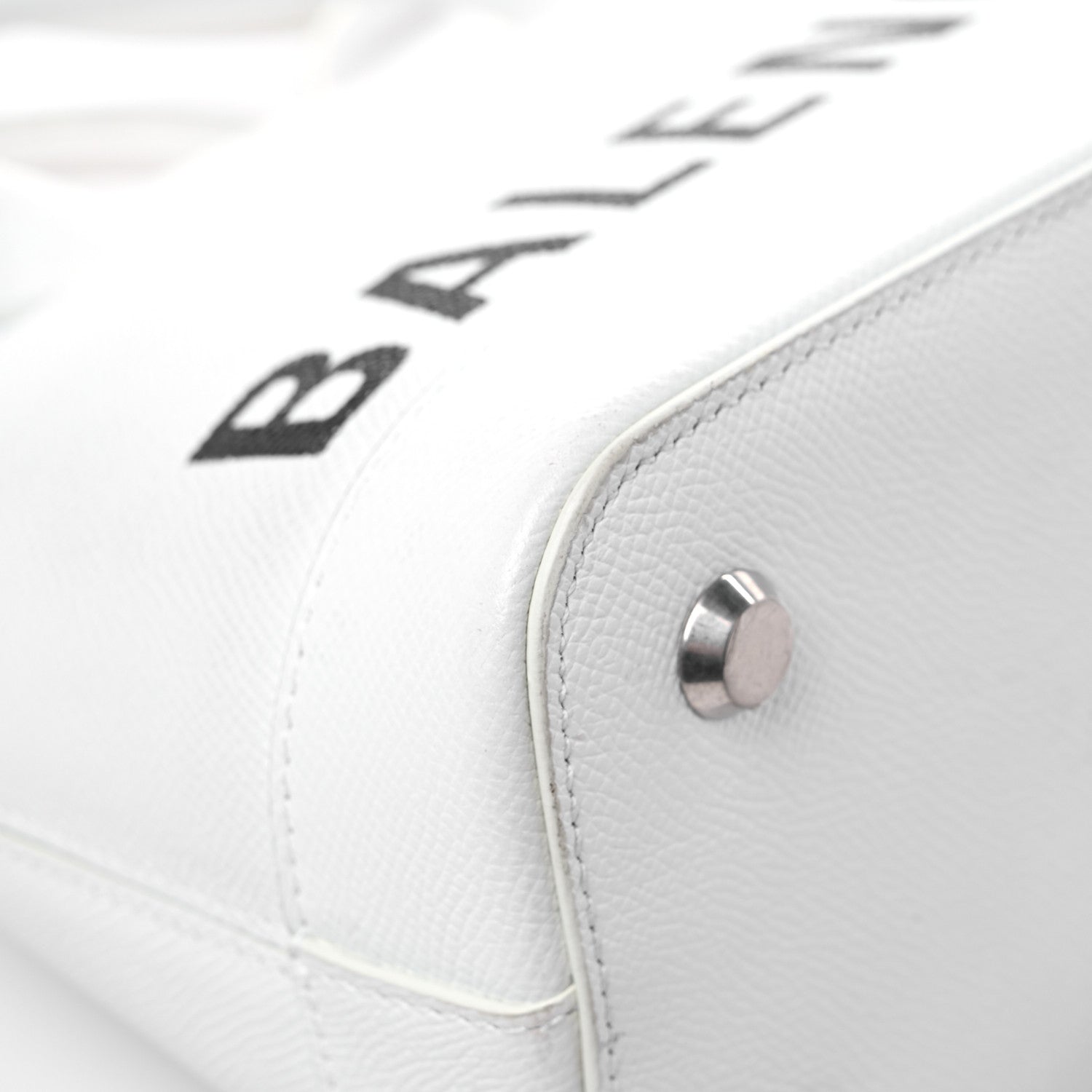 Balenciaga Signature Grained Calfskin Logo S Ville Top Handle Bag White Black 9 of 17