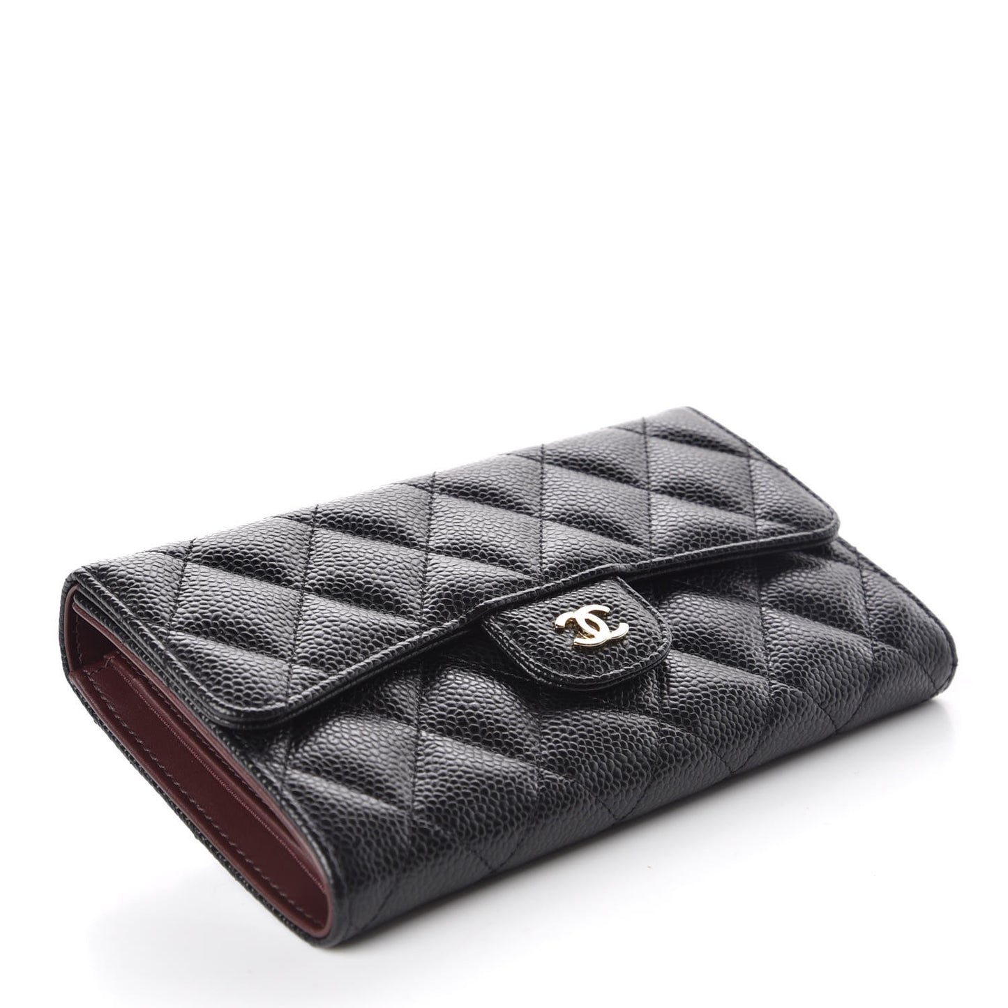 Caviar Quilted Long Flap Wallet Black