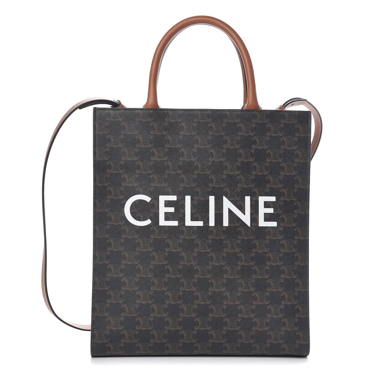 Triomphe Canvas Calfskin Small Vertical Cabas Tan