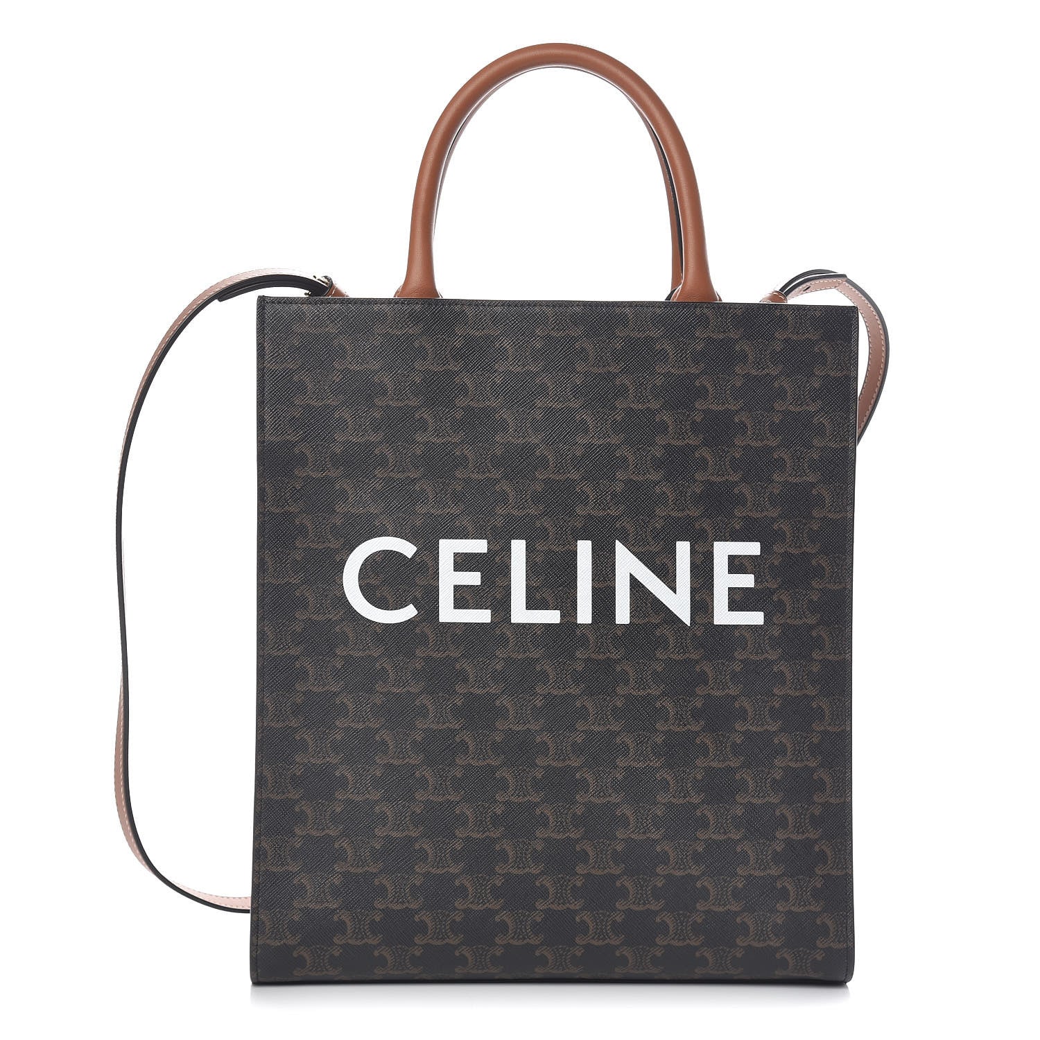 Celine Triomphe Canvas Calfskin Small Vertical Cabas Tan 1 of 8