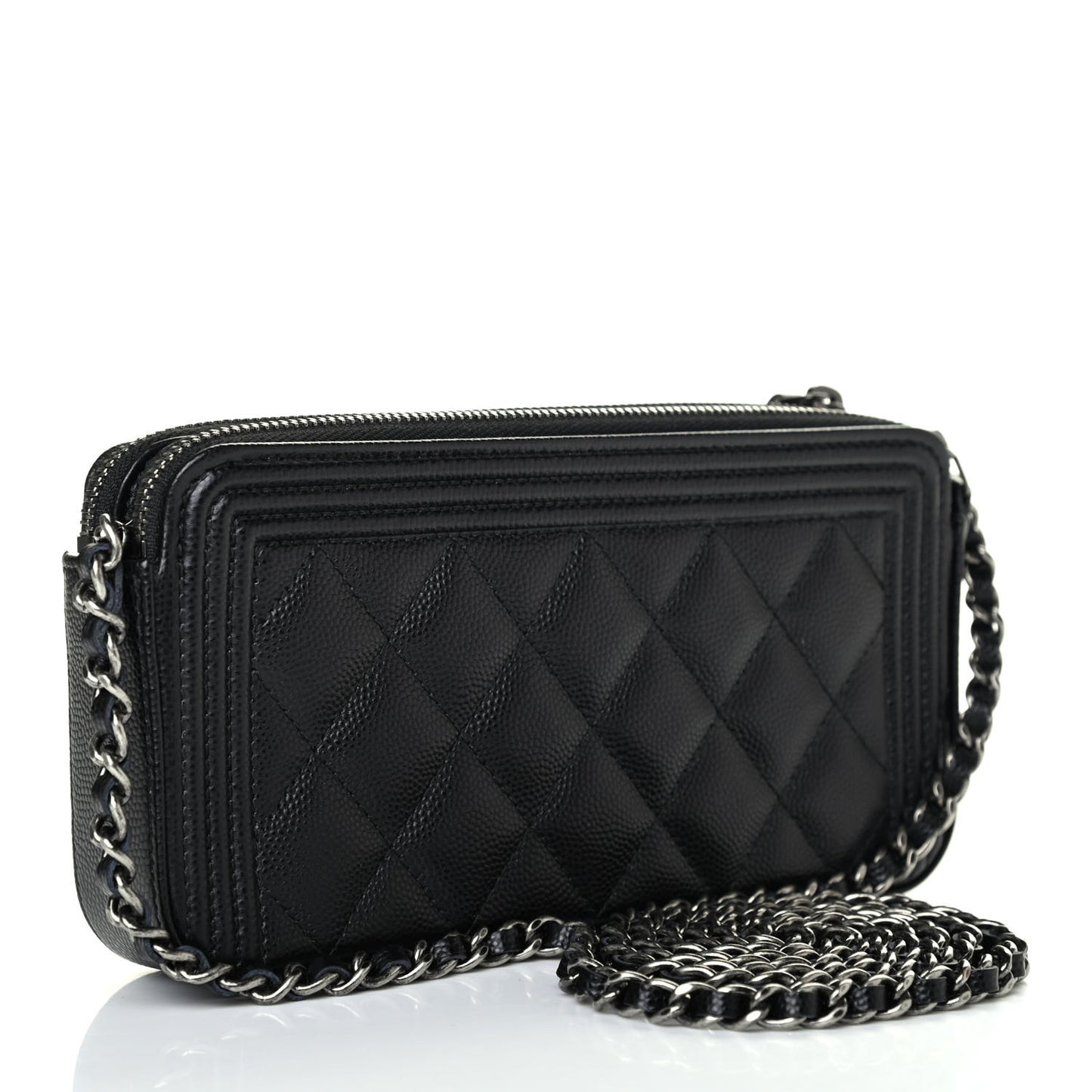 Caviar Quilted Small Boy Clutch With Chain Black