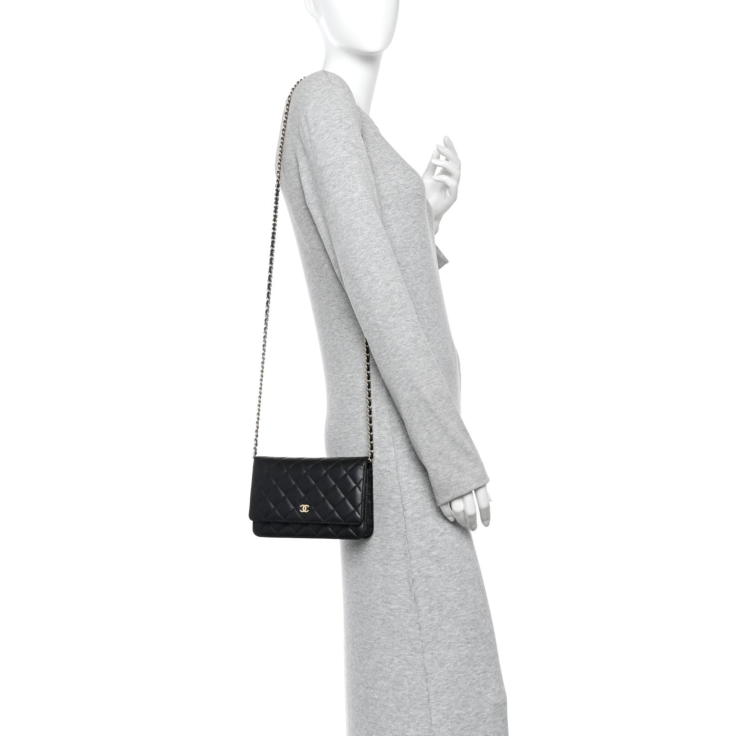 Chanel Lambskin Quilted Wallet On Chain WOC Black 2 of 12