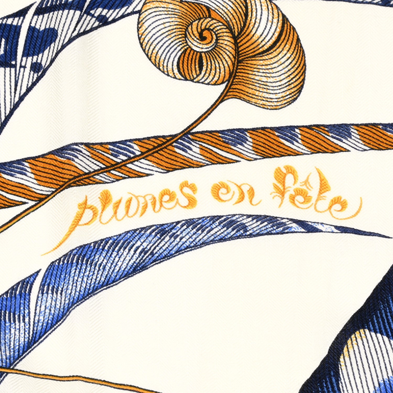 Hermes Cashmere Silk Plumes En Fete Shawl 140 White Bleu Gold 4 of 5