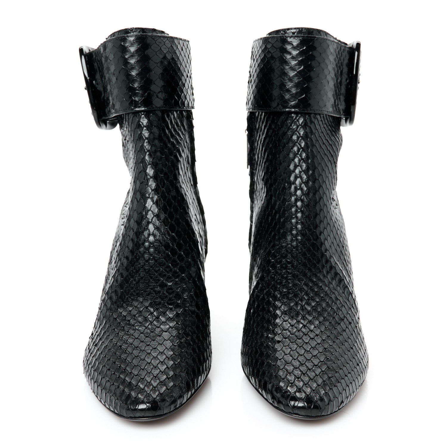 Saint Laurent Shiny Snakeskin Joplin Buckle Booties 37.5 Black 2 of 9