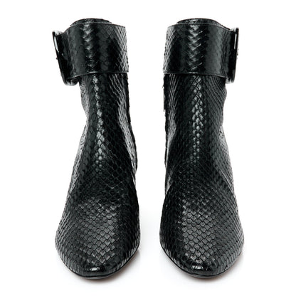 Saint Laurent Shiny Snakeskin Joplin Buckle Booties 37.5 Black 2 of 9