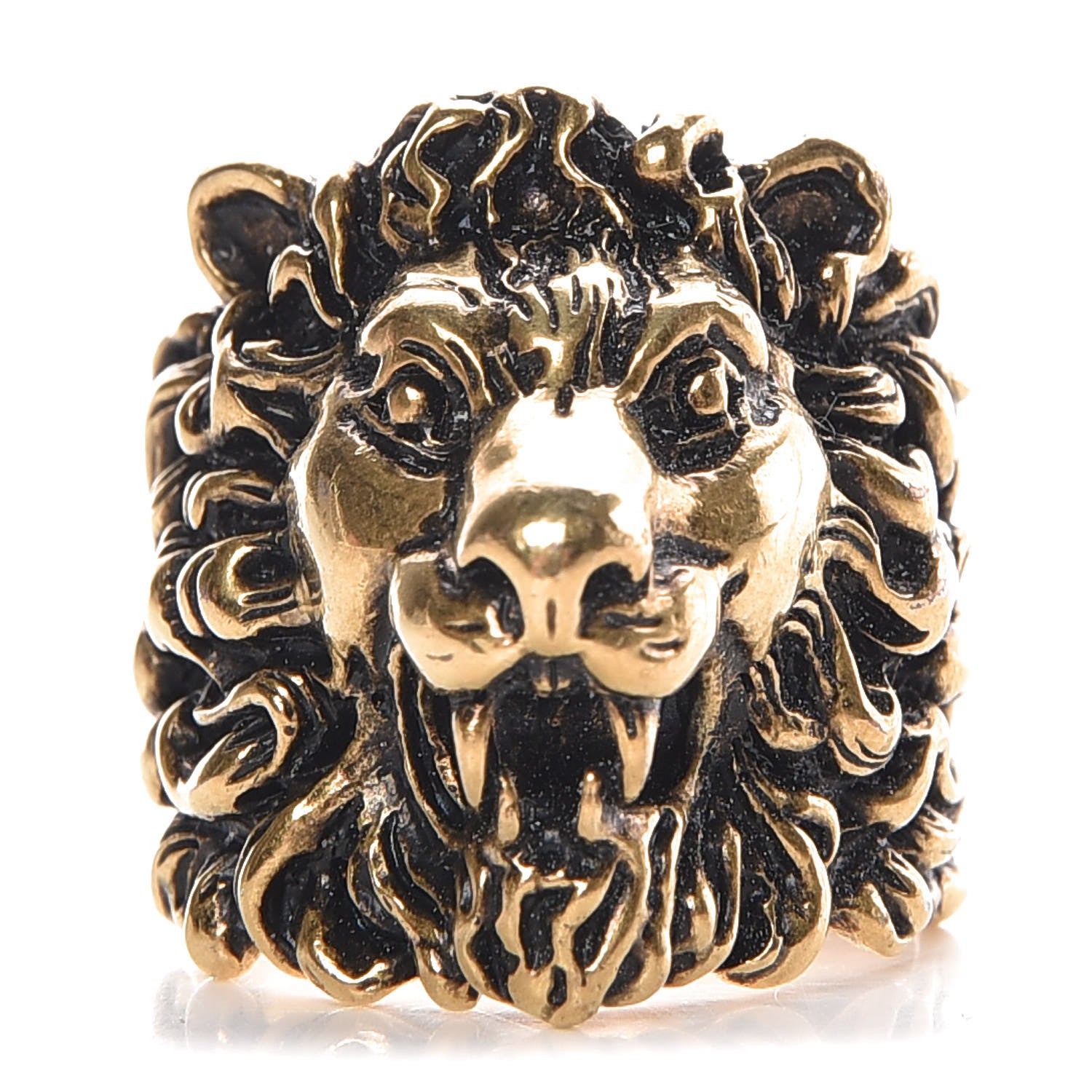 Gucci Metal Lion Head Ring 10.5 Aged Gold 1 of 6