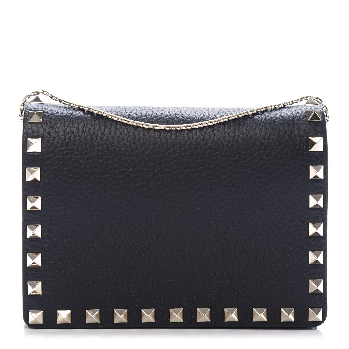 Pebbled Calfskin Rockstud Wallet on Chain Black