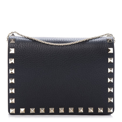 Valentino Garavani Pebbled Calfskin Rockstud Wallet on Chain Black 1 of 10