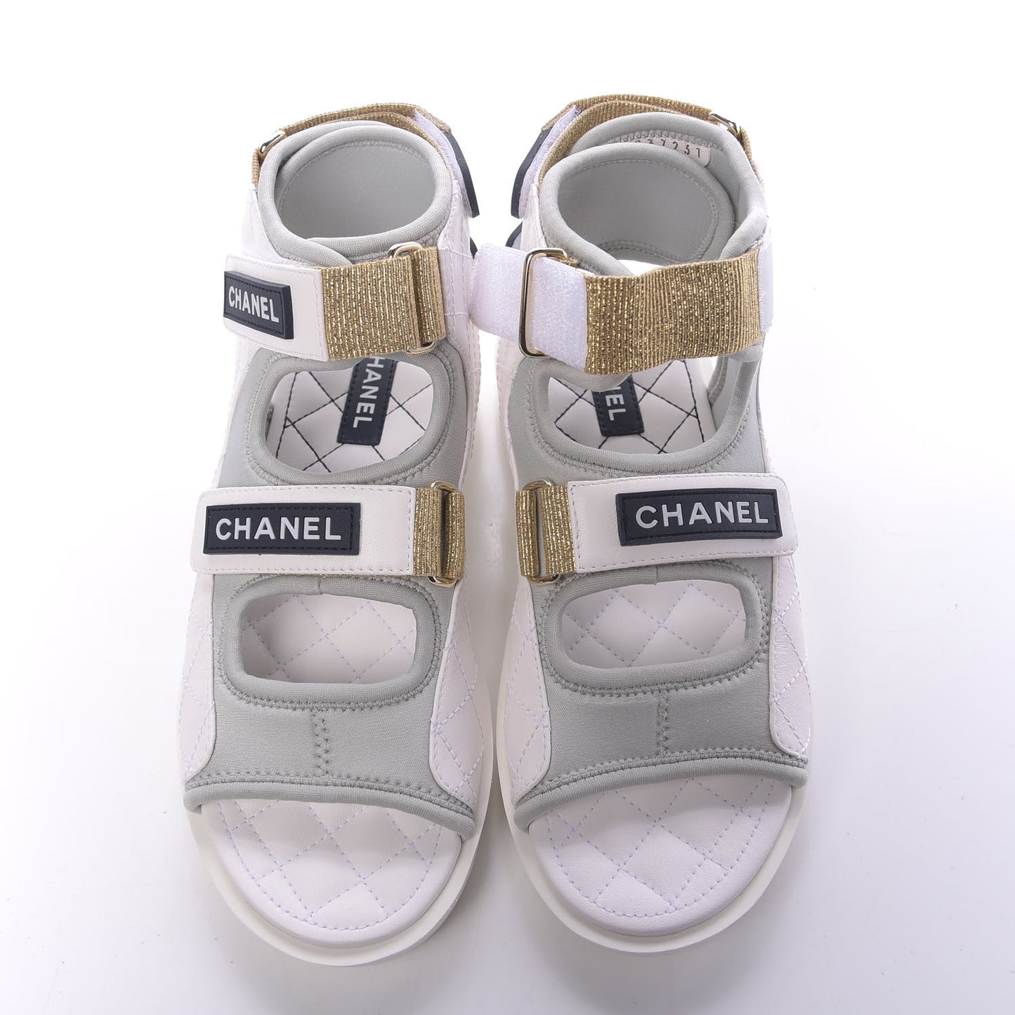 Goatskin Fabric Gladiator Sandals 36.5 White Light Grey Navy Blue