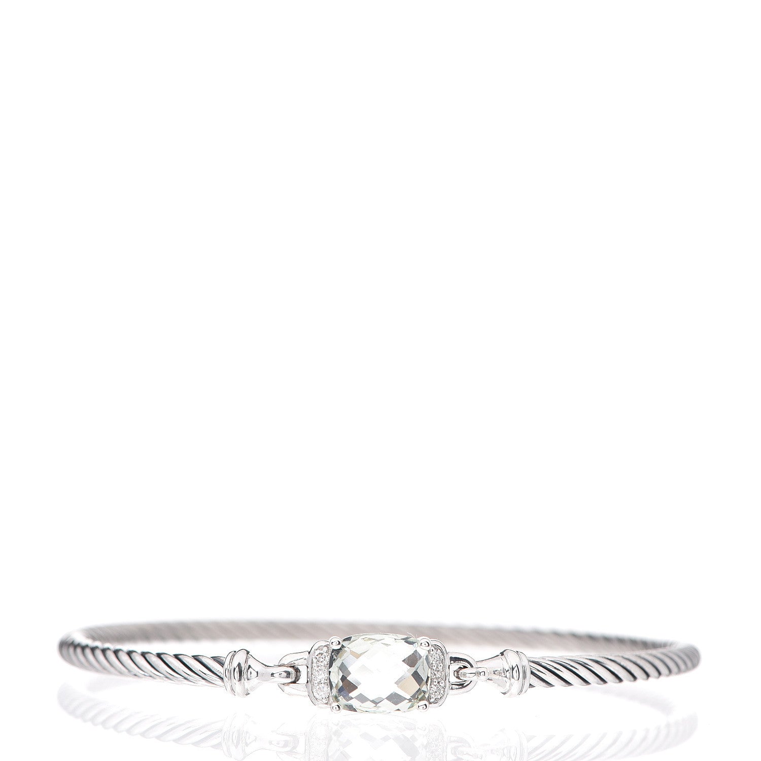 David Yurman Sterling Silver Diamond Prasiolite 3mm Petite Wheaton Bracelet 1 of 3