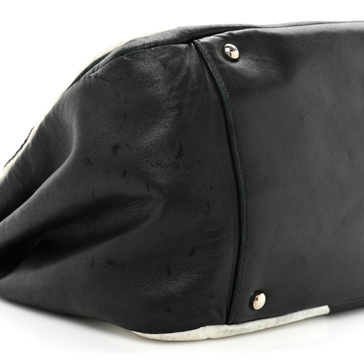 Lambskin Patchwork Accordion Flap Black White