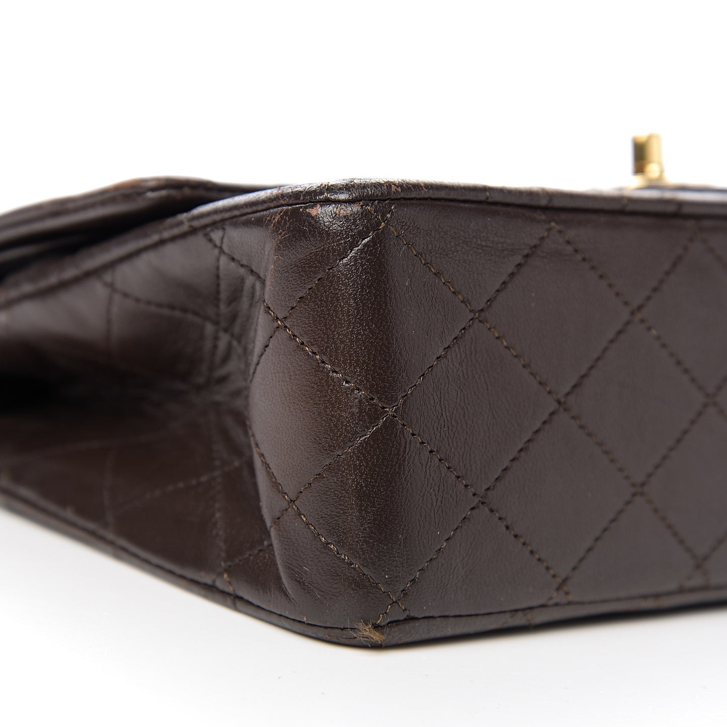 Lambskin Quilted Medium Double Flap Dark Brown