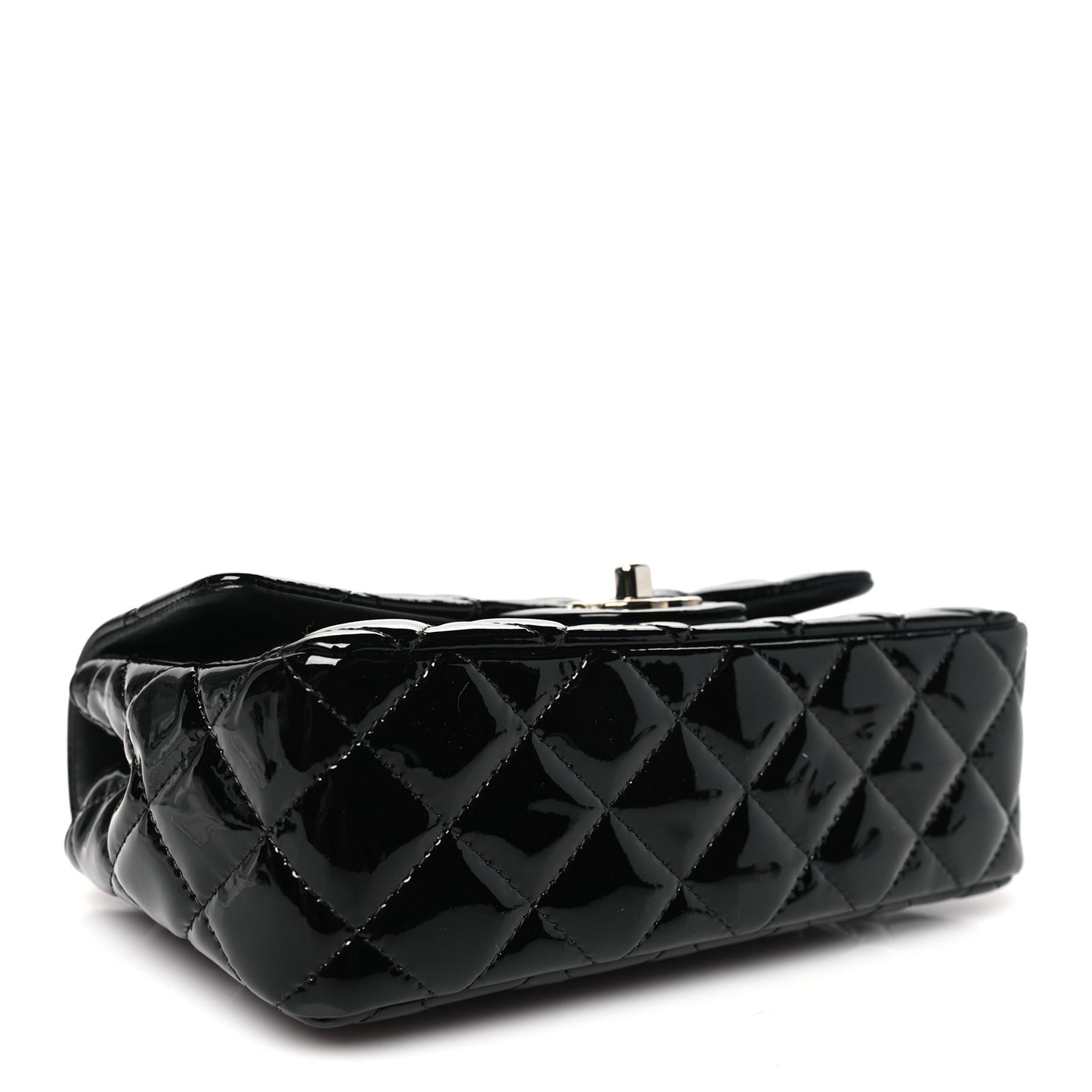 Patent Calfskin Quilted Mini Rectangular Flap Black