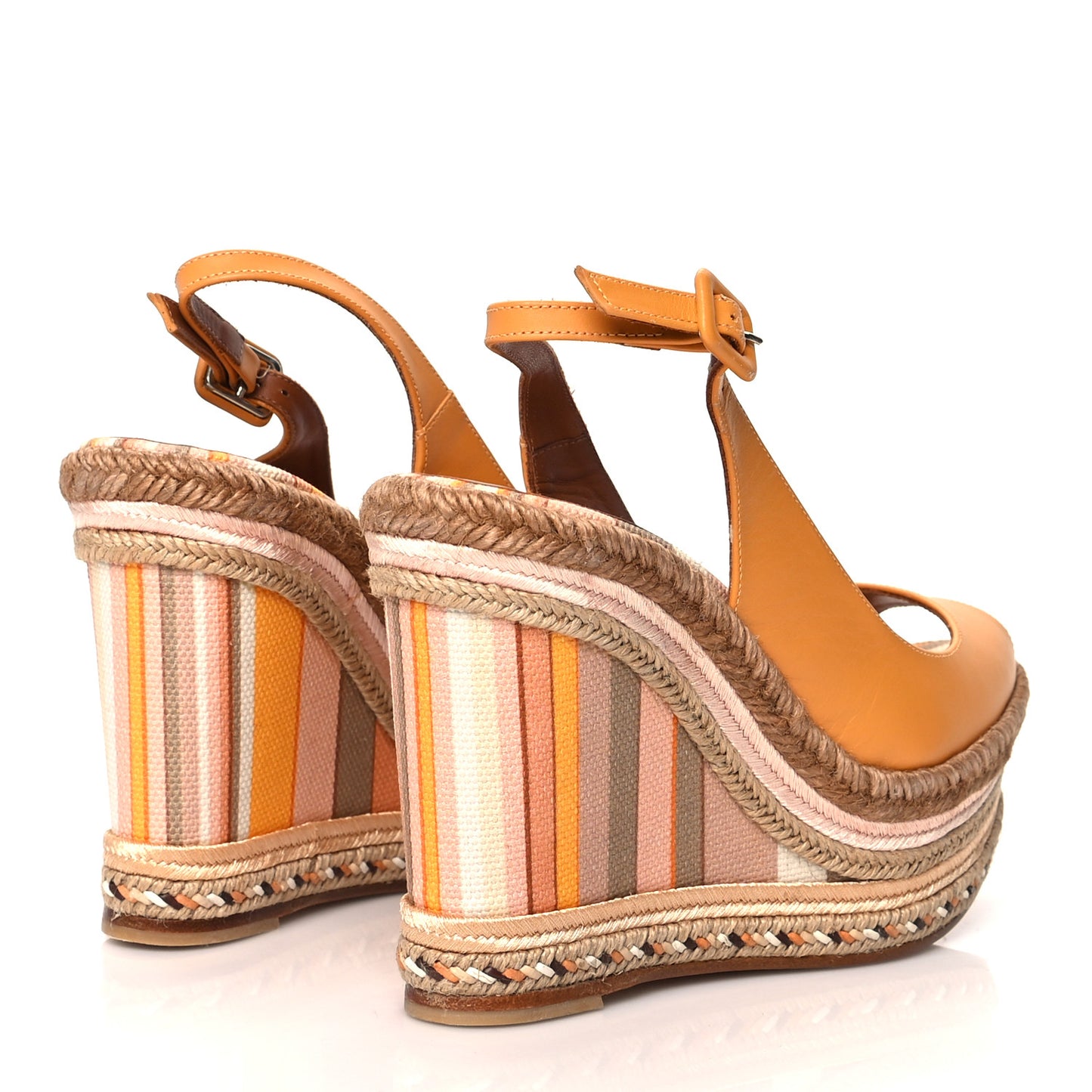 Calfskin Canvas Native Couture 1975 Espadrille Wedge Slingback Sandals 38 Mandarin Sorbet Multicolor