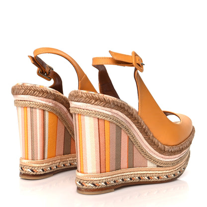 Valentino Garavani Calfskin Canvas Native Couture 1975 Espadrille Wedge Slingback Sandals 38 Mandarin Sorbet Multicolor 4 of 8
