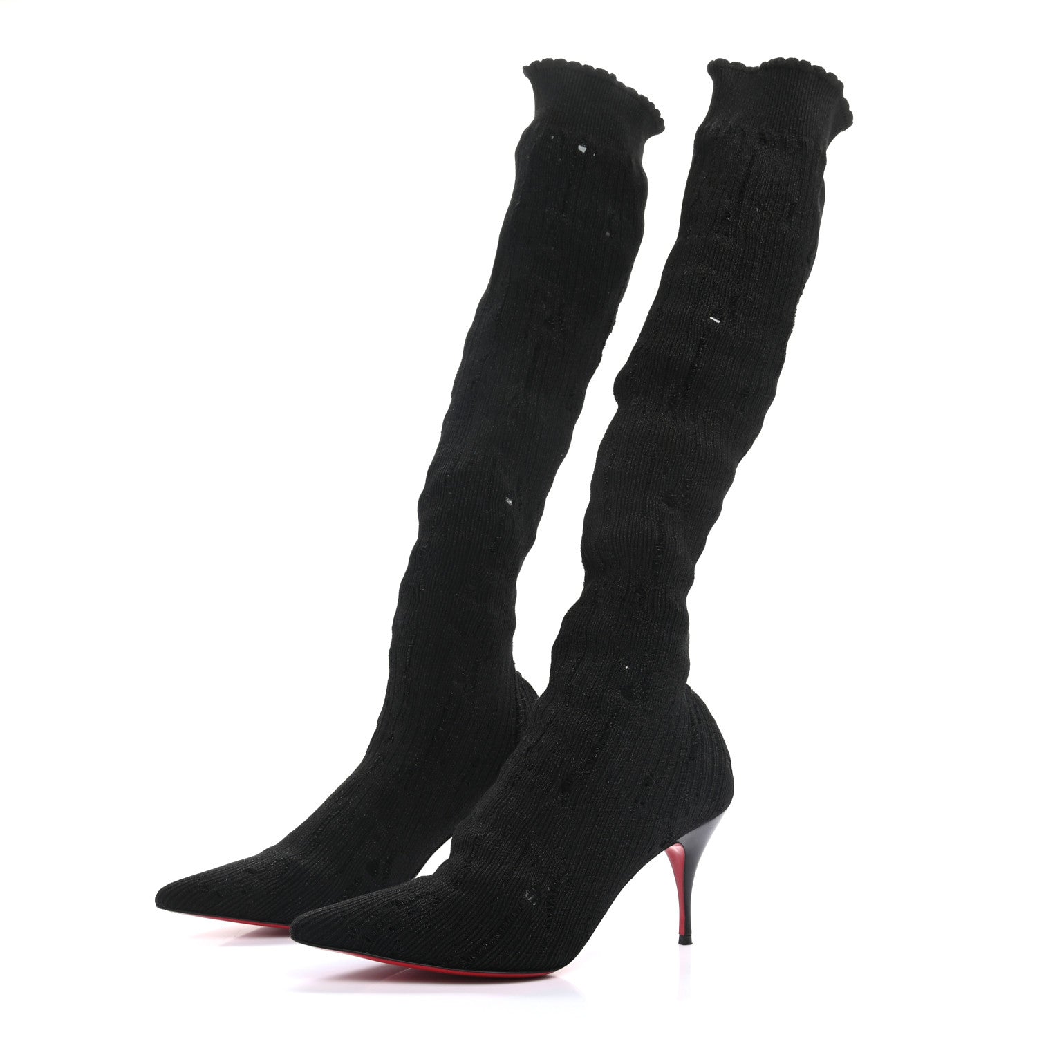 Christian Louboutin Tricot Lurex Sandrine 80 Sock Knee Boots 38.5 Black 3 of 10