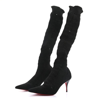Christian Louboutin Tricot Lurex Sandrine 80 Sock Knee Boots 38.5 Black 3 of 10