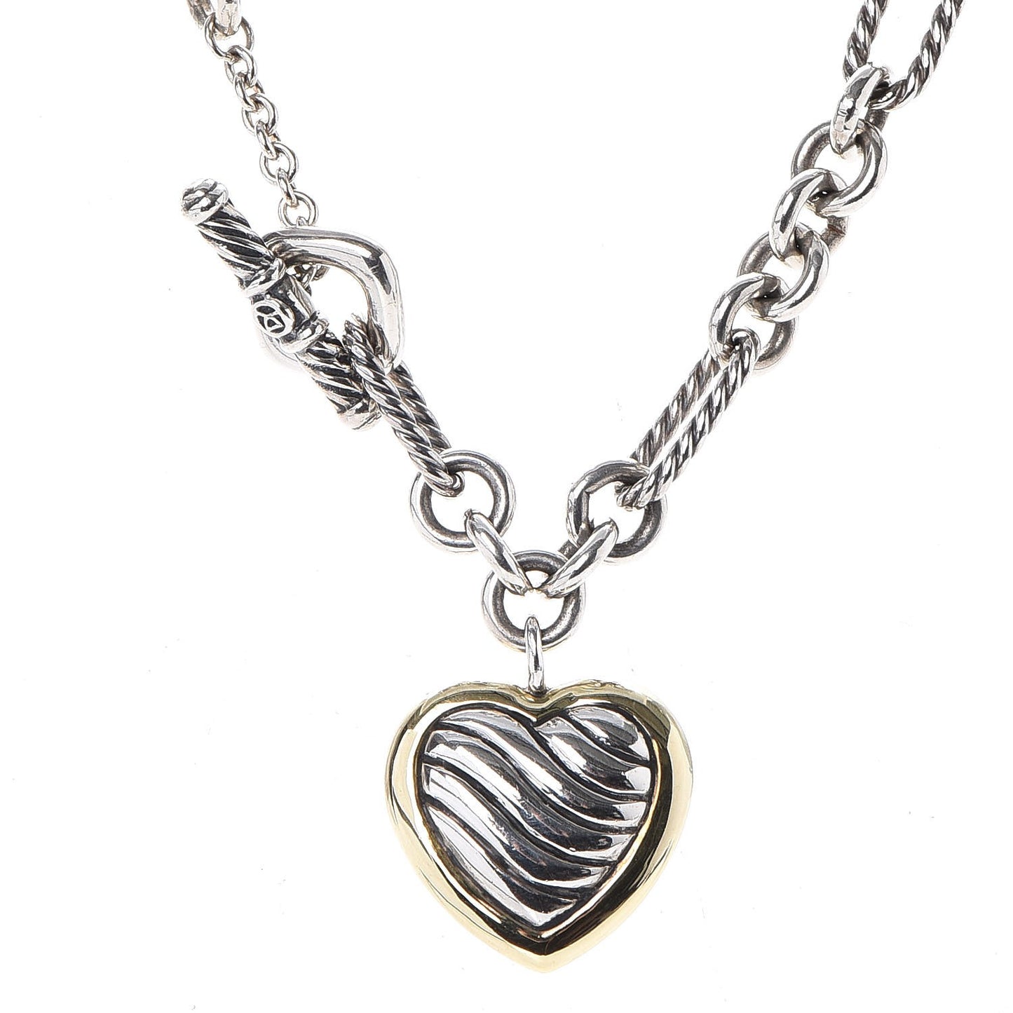 Sterling Silver 18K Yellow Gold Cable Heart Figaro Necklace