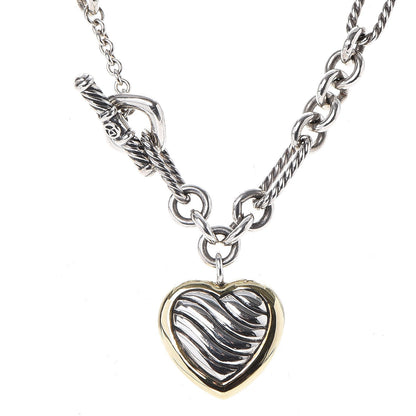 David Yurman Sterling Silver 18K Yellow Gold Cable Heart Figaro Necklace 3 of 8