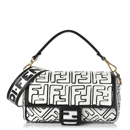 Fendi X JOSHUA VIDES Nappa FF Embossed Baguette White Black 1 of 9