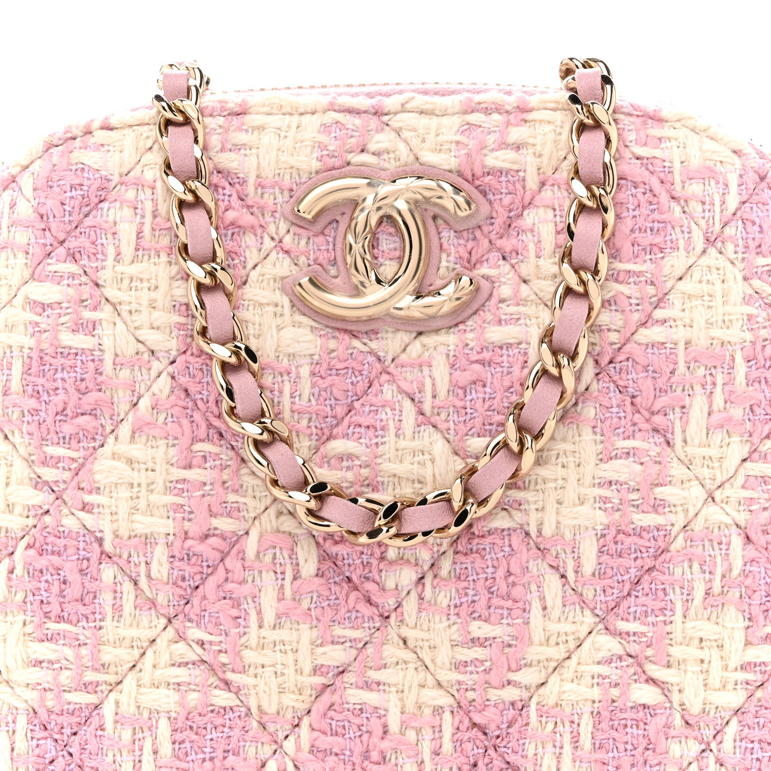 Chanel Tweed Quilted Mini Clutch With Chain Pink 1855433