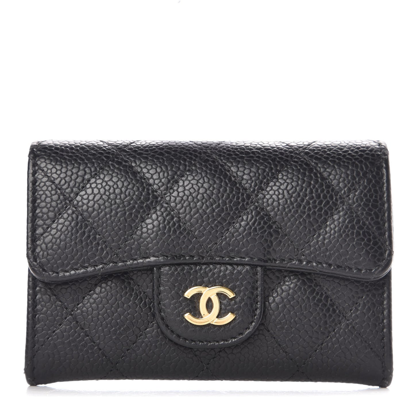 Caviar Quilted Flap Card Holder Black