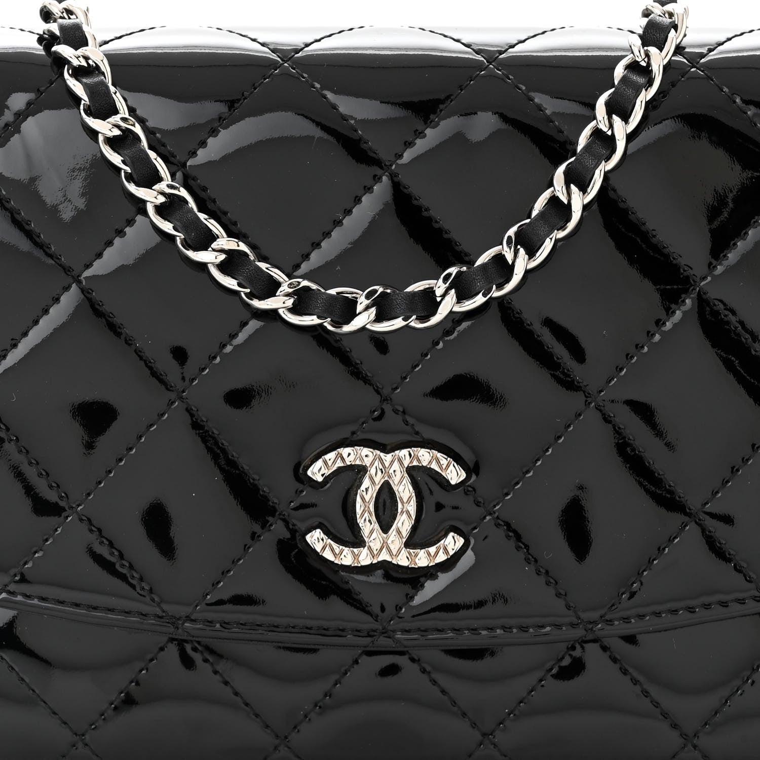 Chanel Patent Quilted Brilliant Wallet On Chain WOC Black 9 of 12