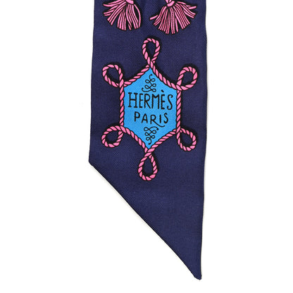 Hermes Silk Galons Et Brandebourg Twilly Indigo Rouge Vif Marine 4 of 4