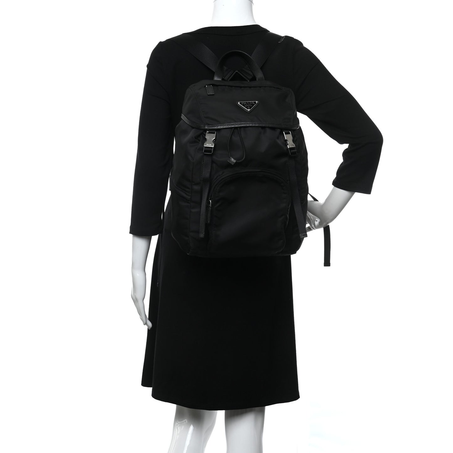 Tessuto Nylon Montagna Double Buckle Backpack Black