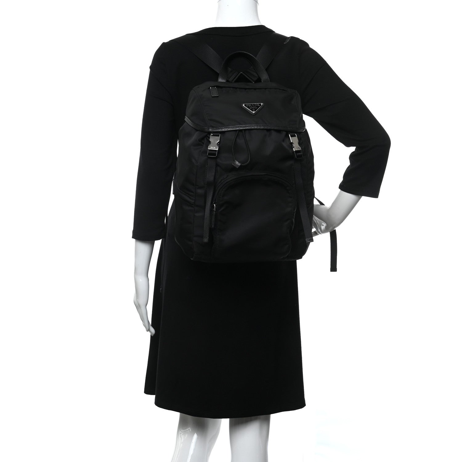 Prada Tessuto Nylon Montagna Double Buckle Backpack Black 2 of 8