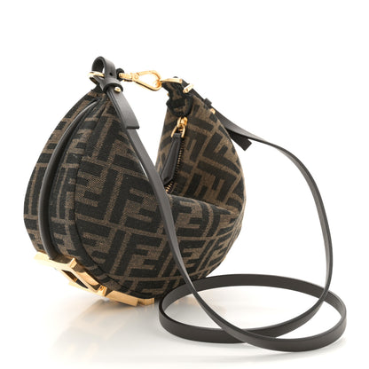 Fendi Fabric Jacquard Vitello Grace FF 1974 Mini Fendigraphy Hobo Bag Tobacco Moro Ebano 3 of 10