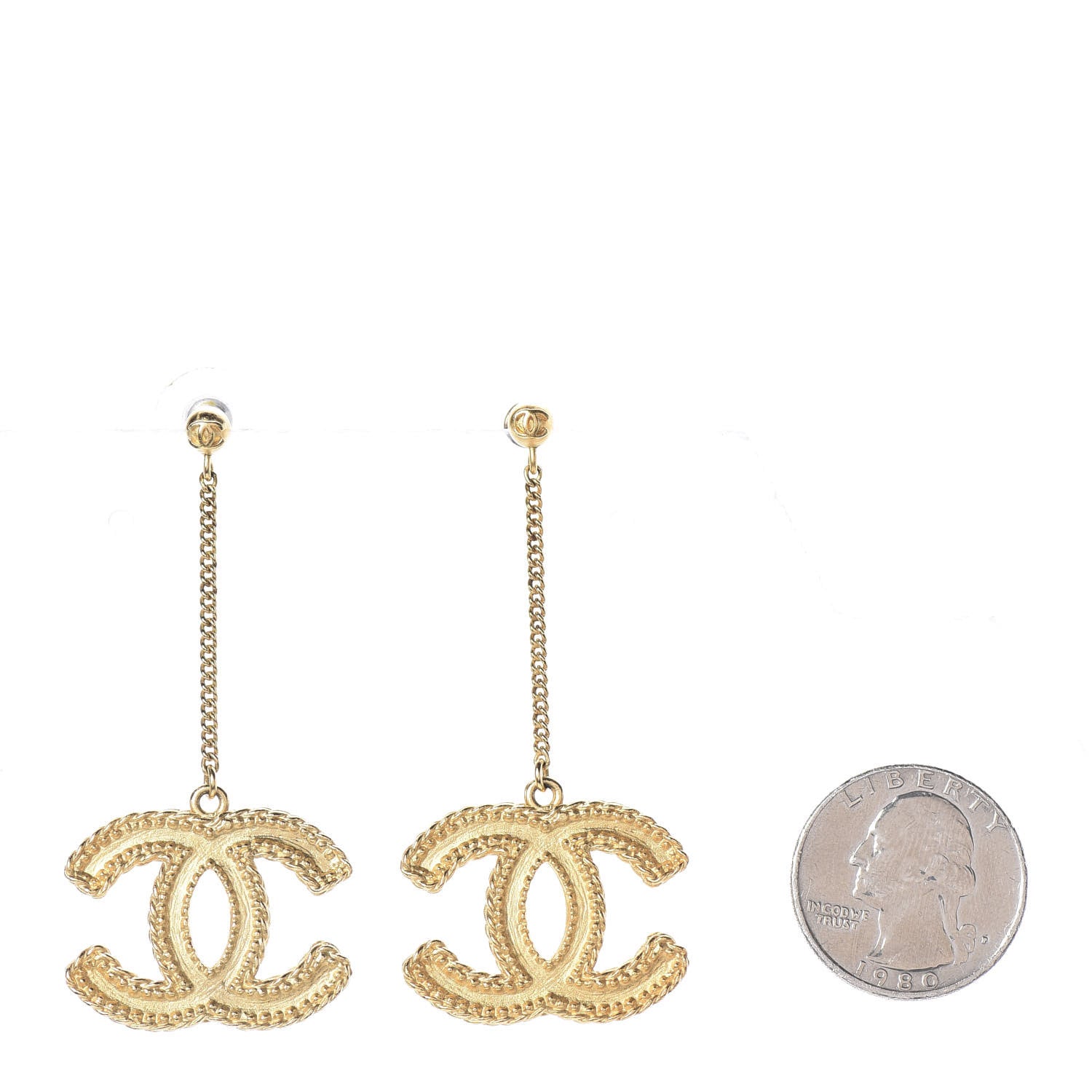 Chanel CC Drop Earrings Matte Gold 2 of 4