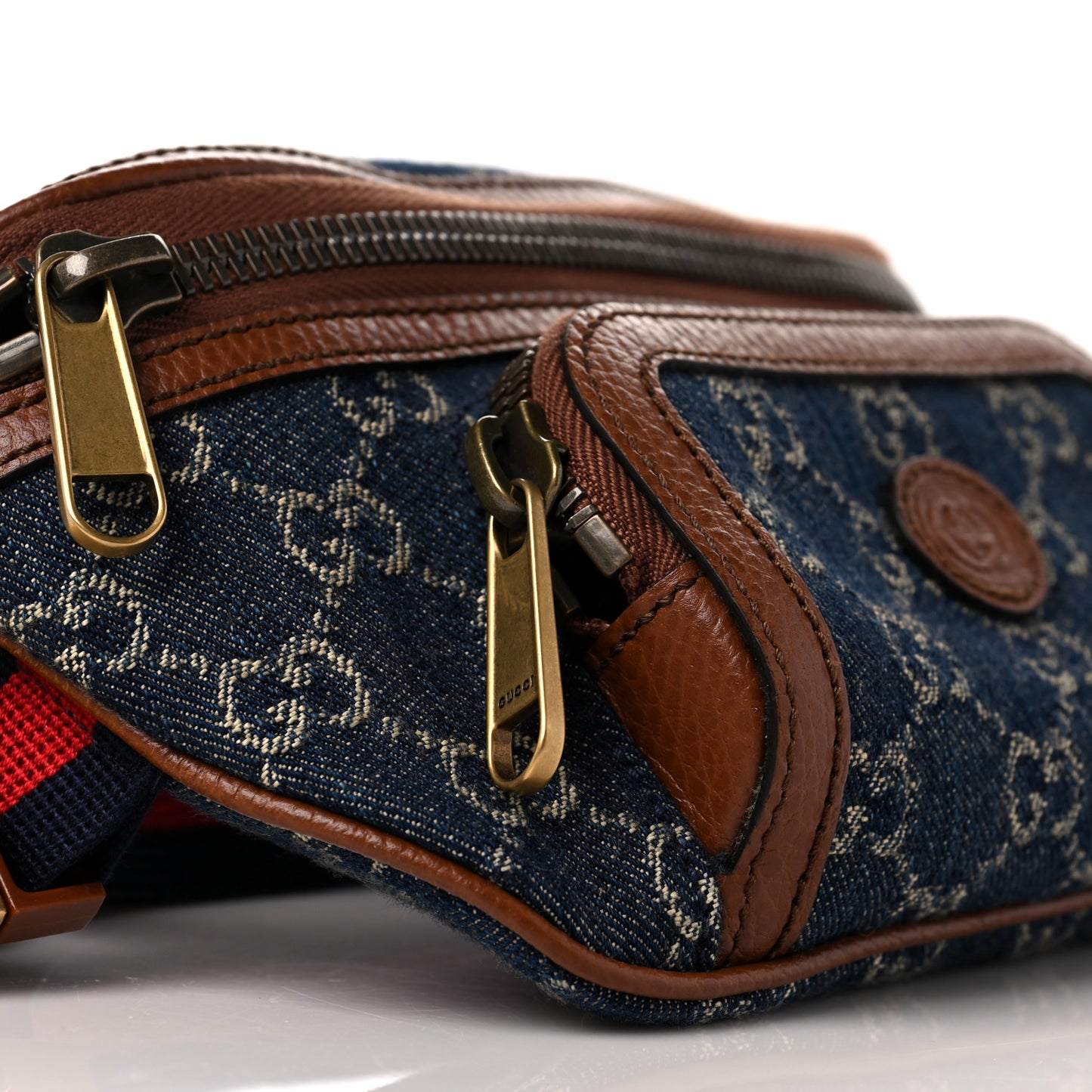 New Denim GG Monogram Dollar Calfskin Web Retro Interlocking G Belt Bag Blue Tea Cuir Epilog