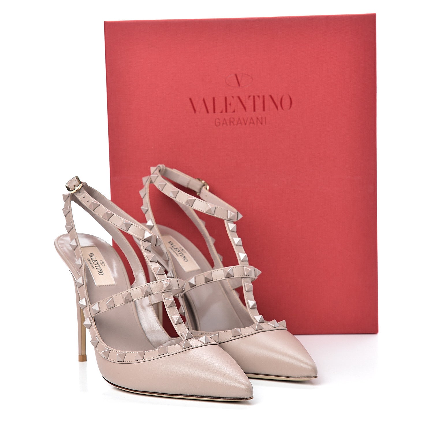 Valentino Garavani Calfskin Lacquered Monochrome Rockstud Ankle Strap 100mm Pumps 40.5 Poudre 10 of 10