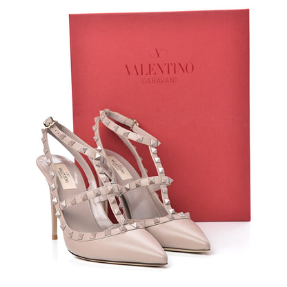 Valentino Garavani Calfskin Lacquered Monochrome Rockstud Ankle Strap 100mm Pumps 40.5 Poudre 10 of 10