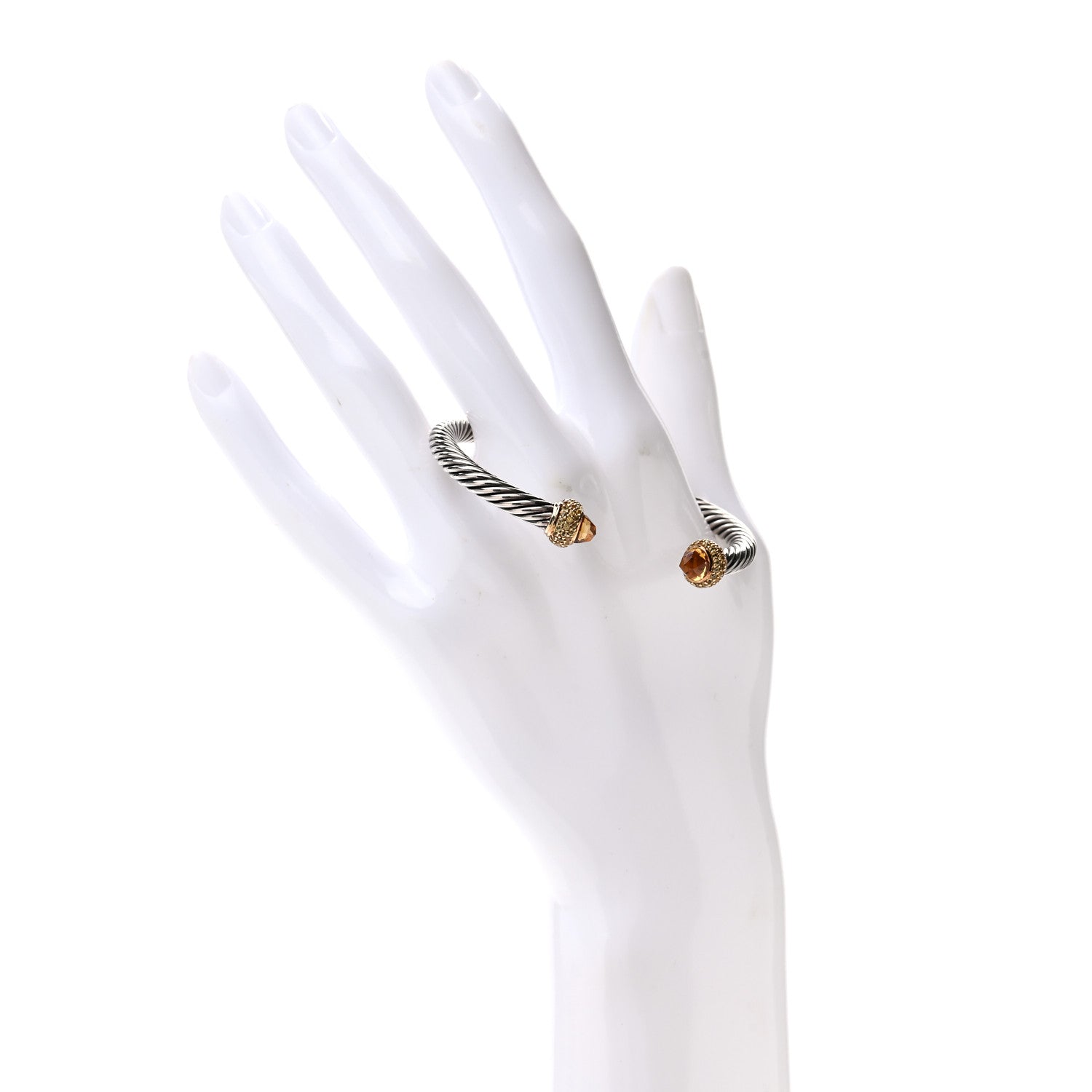 David Yurman Sterling Silver 18K Yellow Gold Citrine Yellow Sapphire 5mm Candy Cable Bracelet 2 of 5